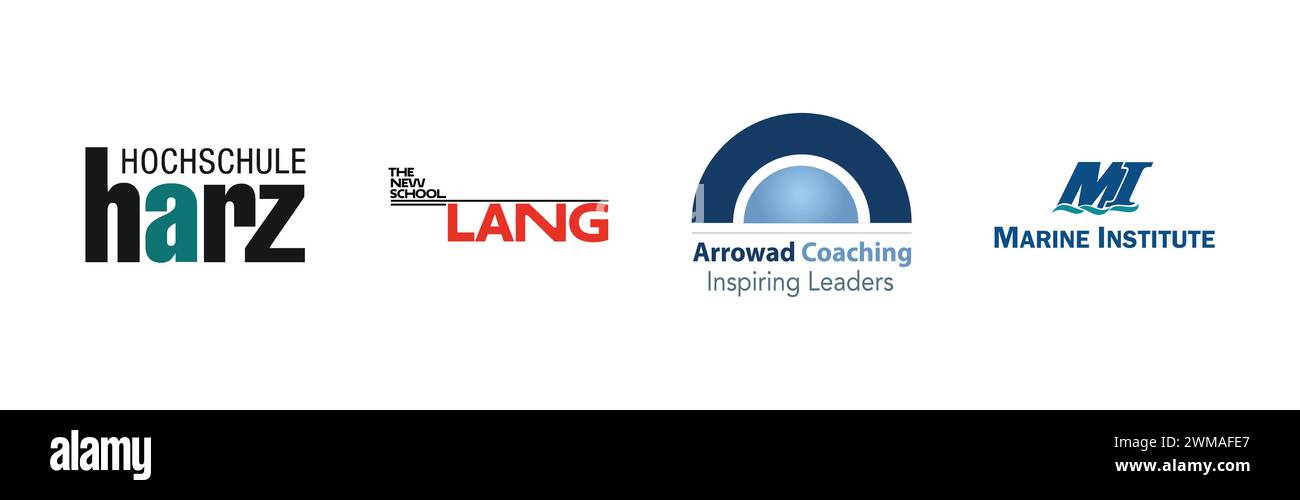 Marine Institute, Arrowad Coaching, Hochschule Harz, The New School Lang,Popular brand logo collection. Stock Vector