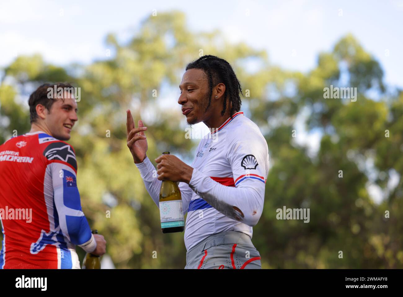 Brisbane, Australia. 25th February 2024. Kye White Zoe enjos the podium ...