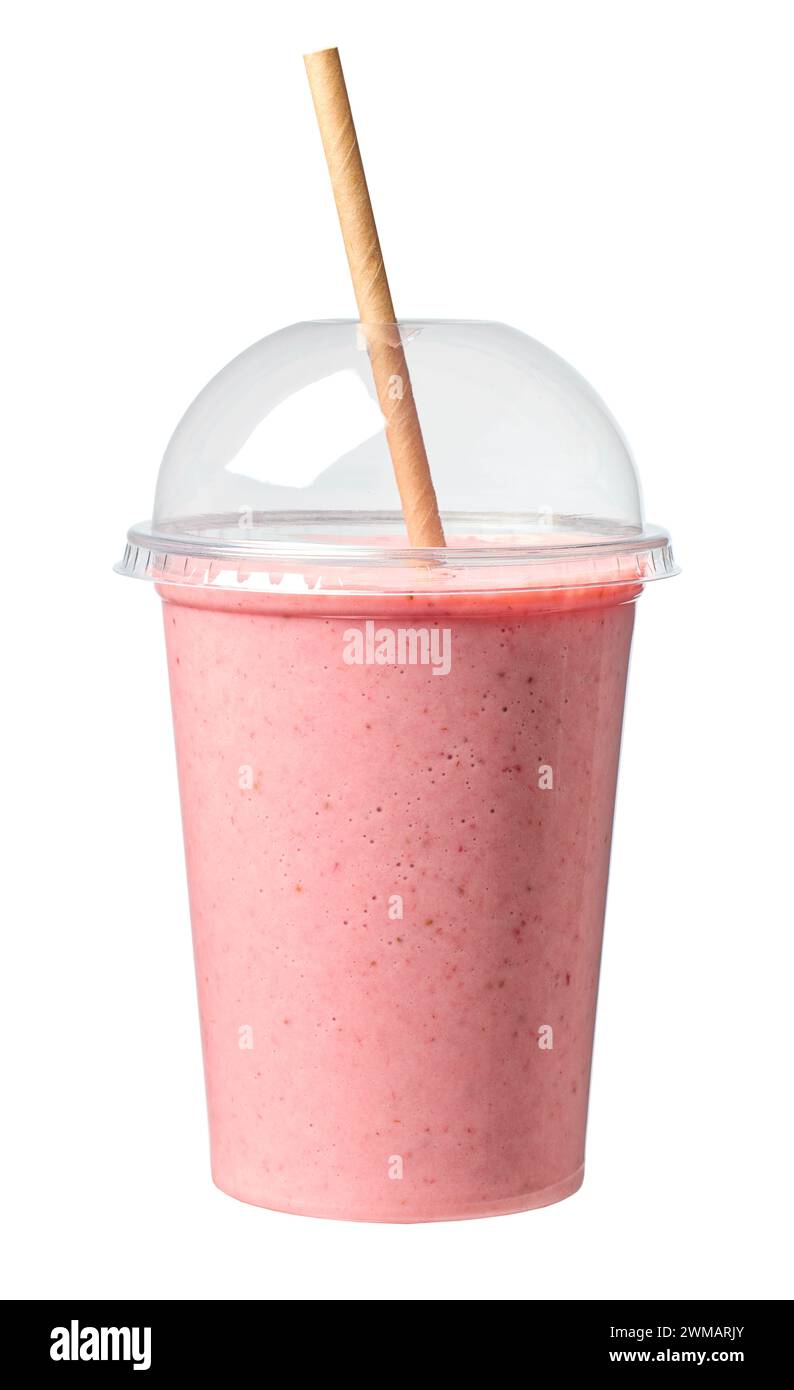 pink strawberry and banana smoothie with jogurt isolated on white ...