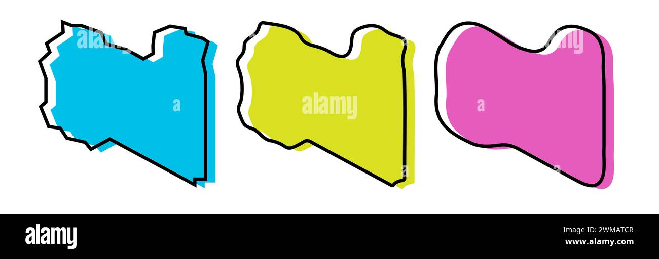 Libya country black outline and colored country silhouettes in three ...