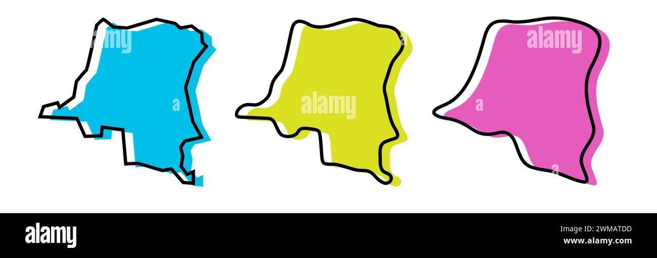 Democratic Republic of the Congo country black outline and colored ...