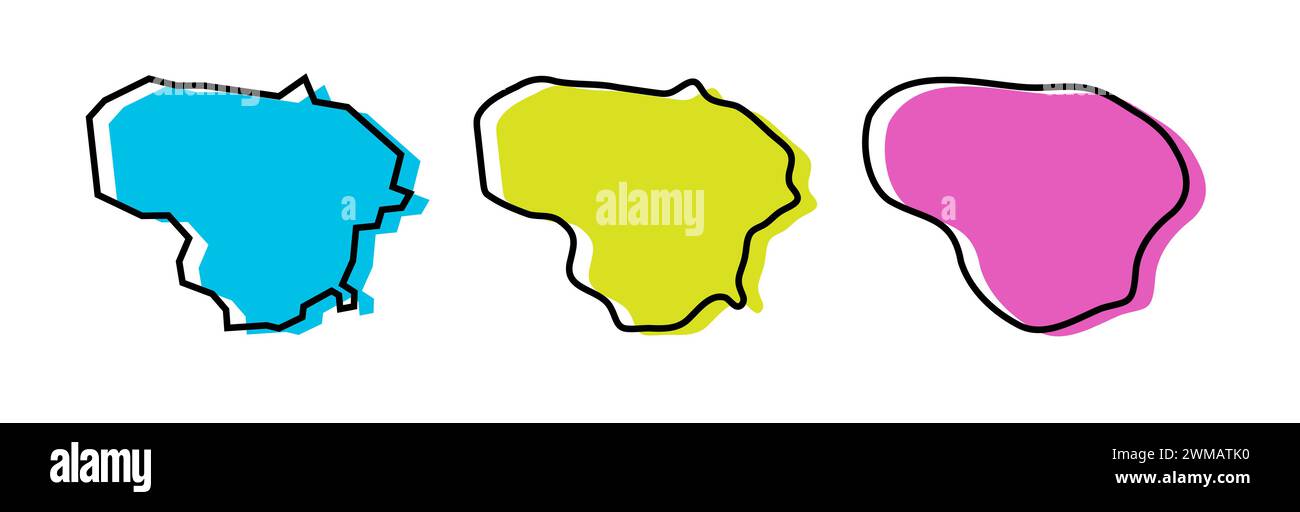 Lithuania country black outline and colored country silhouettes in ...
