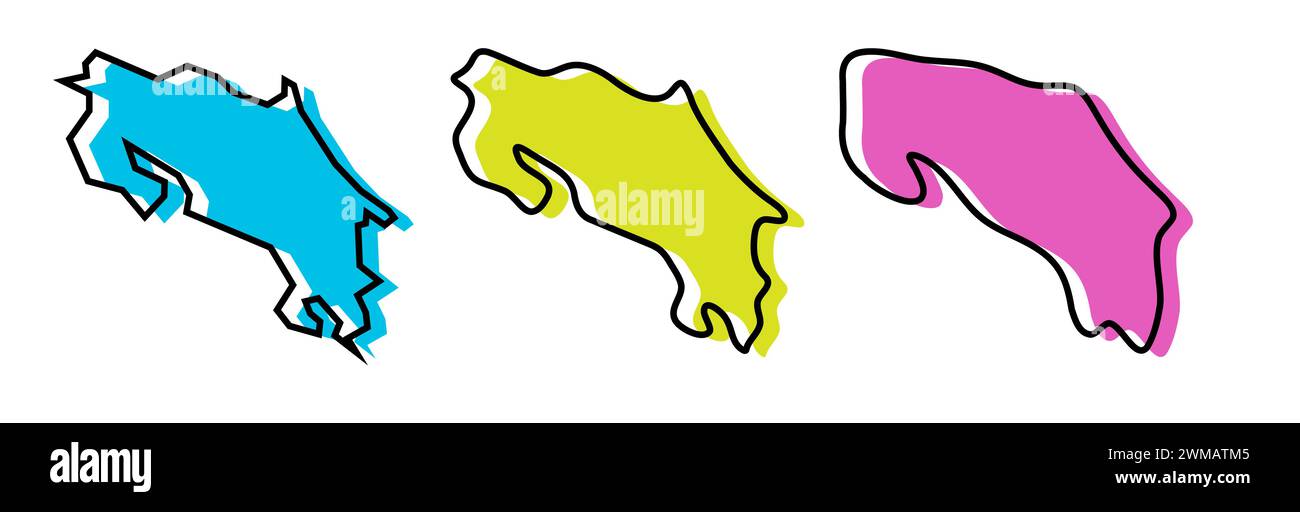 Costa Rica country black outline and colored country silhouettes in ...