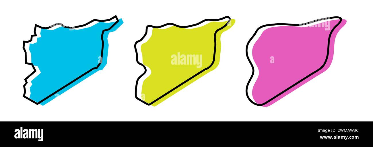 Syria country black outline and colored country silhouettes in three ...
