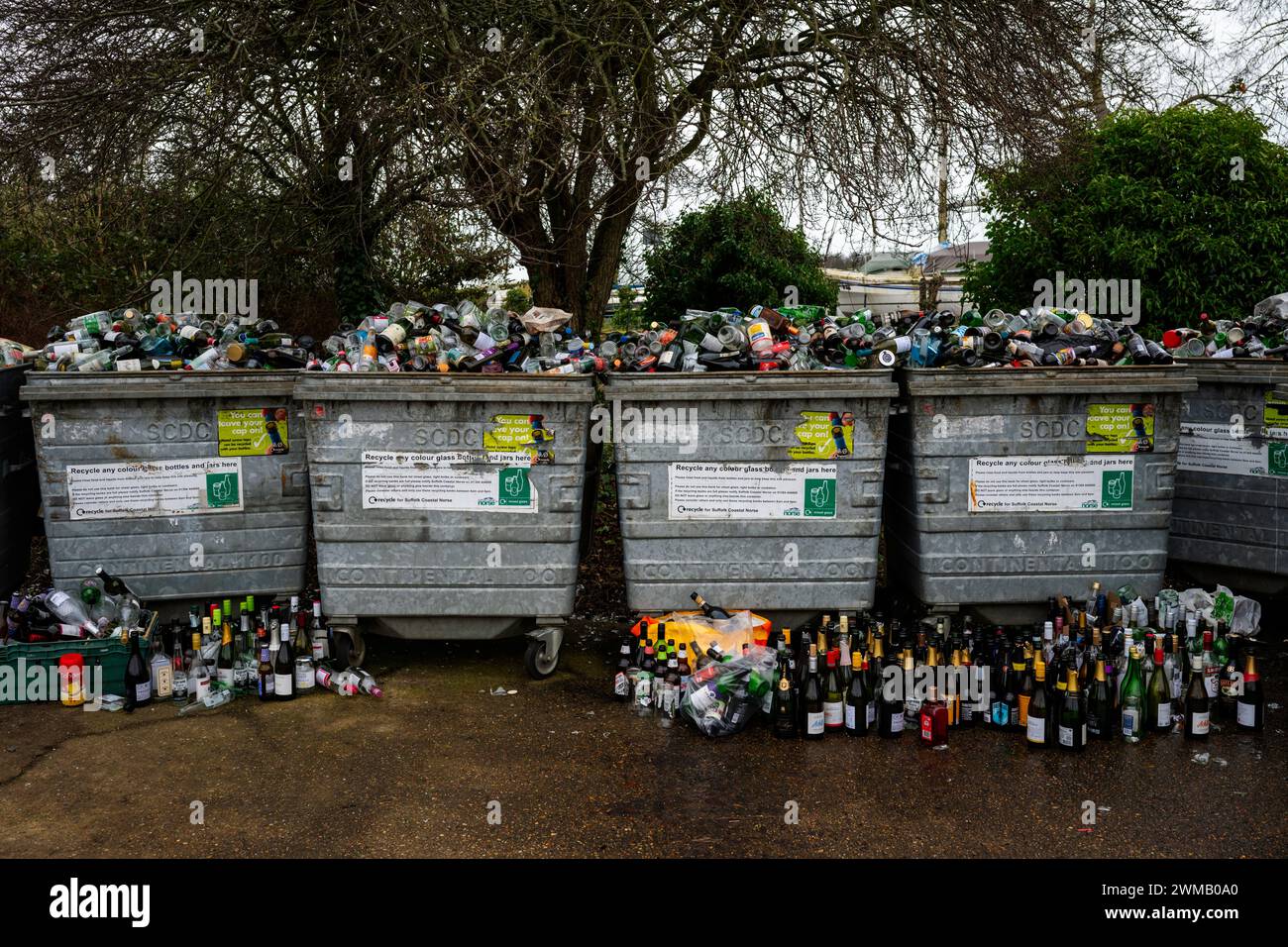 Glass bottles for recycling Stock Photo