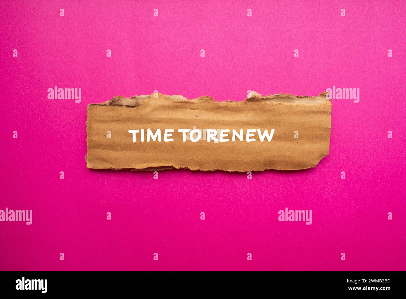 Time to renew words written on torn paper with pink background. Conceptual business symbol. Copy space. Stock Photo