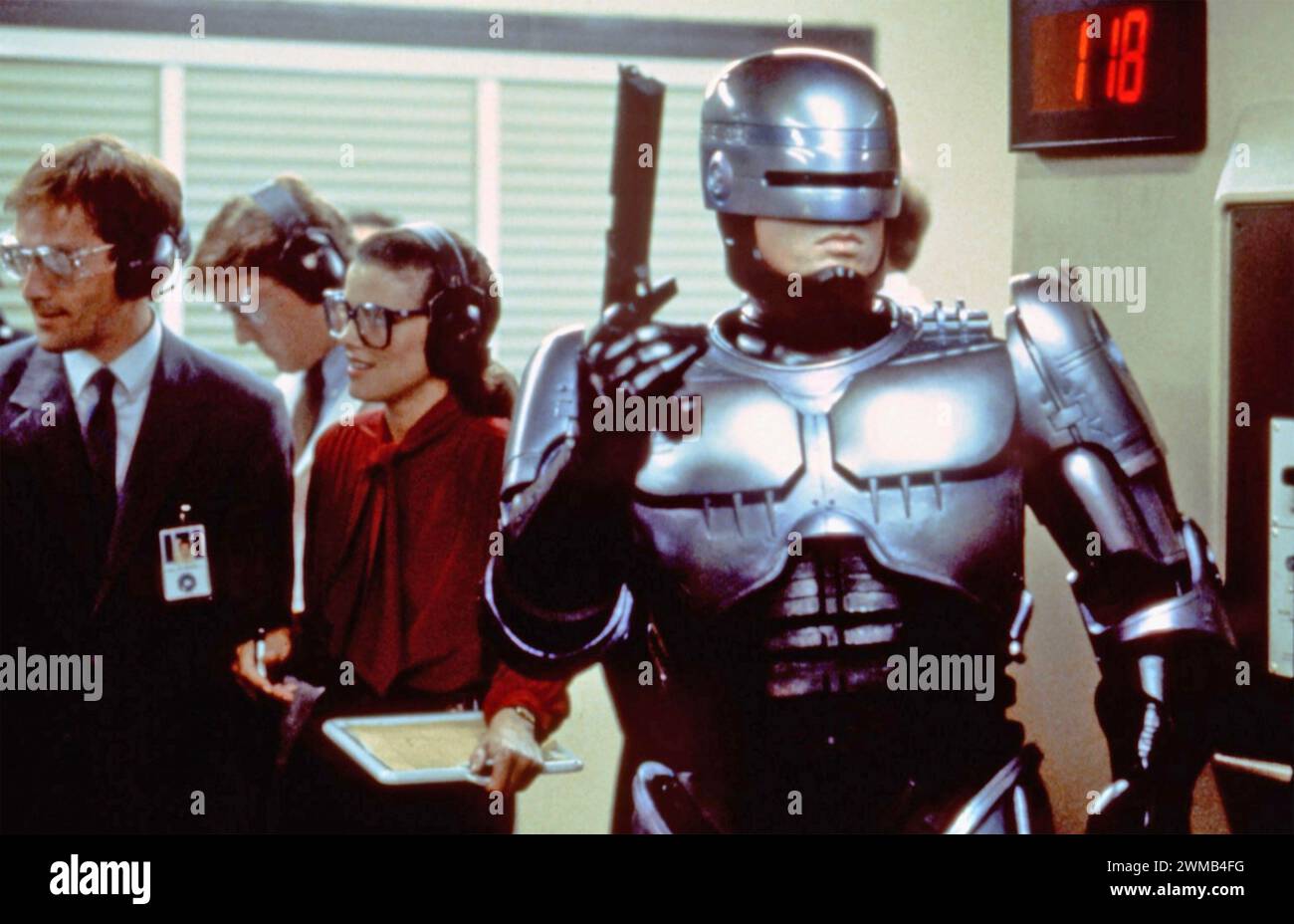 ROBOCOP  1987 Orion Pictures sci-fi film with Peter Weller as the murdered Detroit police officer Alex Murphy Stock Photo