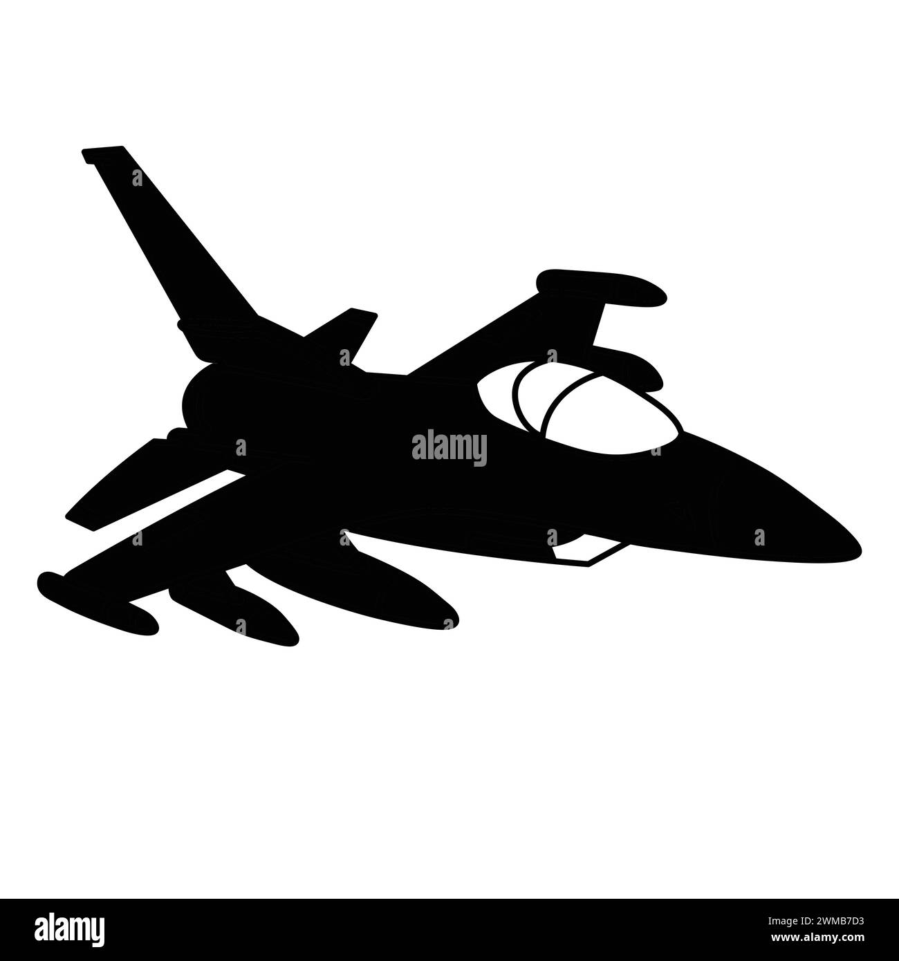 Fighter jet aircraft silhouette on white background, military plane vector design, plane icon in black and white. Airplane logo vector Stock Vector