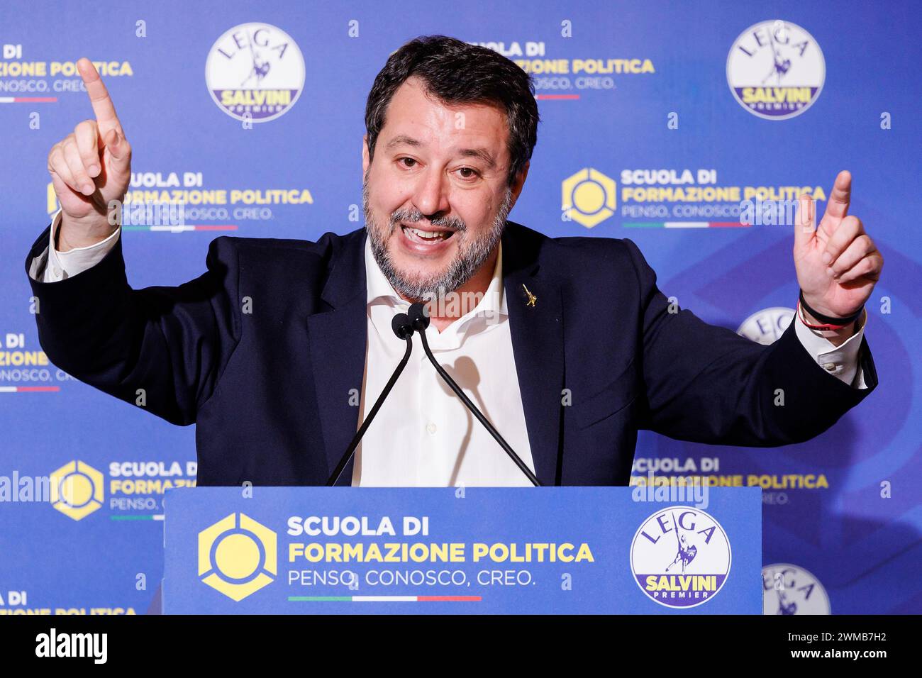 Roma, Italia. 25th Feb, 2024. Foto Roberto Monaldo/LaPresse 25-02-2024 Roma Politica Scuola di formazione politica della Lega Nella foto Matteo Salvini 25-02-2024 Rome (Italy) Politics Lega party's political training school In the pic Matteo Salvini Credit: LaPresse/Alamy Live News Stock Photo