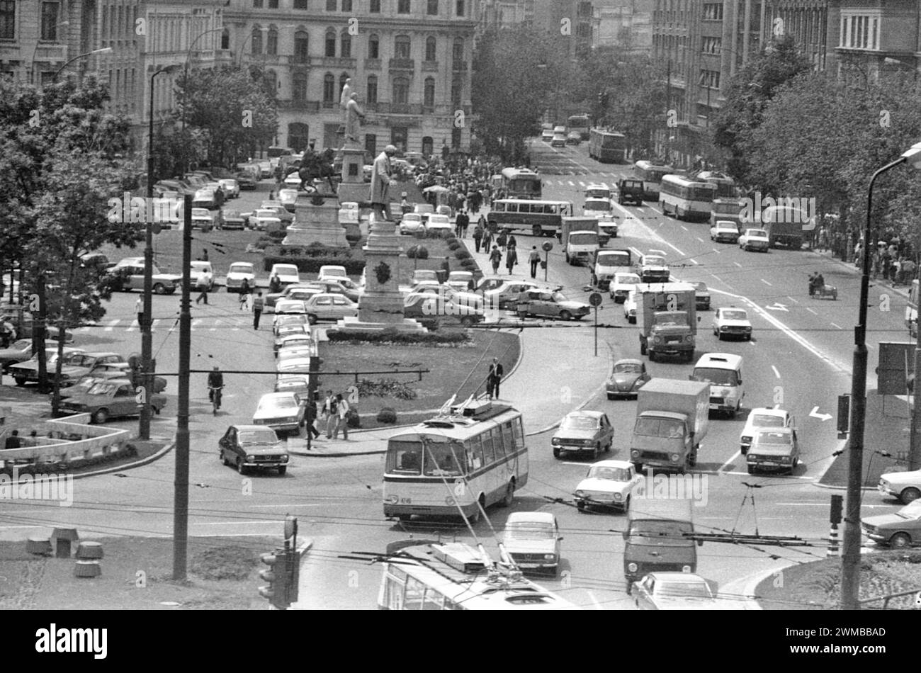 View of University Square in downtown Bucharest, Romania, approx. 1980 Stock Photo