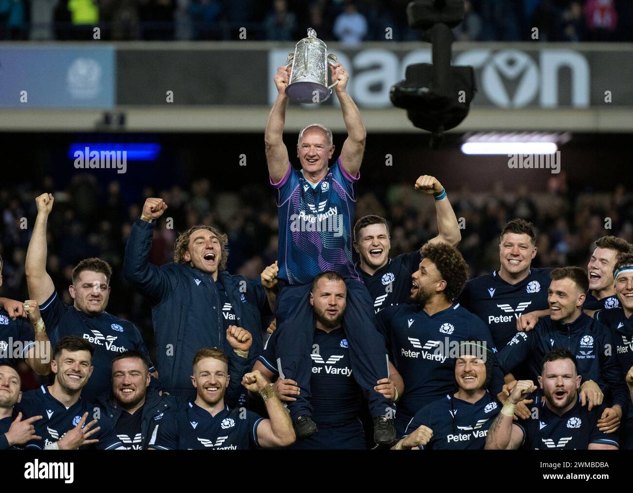 2024 6 Nations Championship - Scotland v, UK. 24th Feb, 2024. A great send off for team doctor, James Robson, who retires after 33 years after watching Scotland beat England 30-21 in the 3rd round of the 2024 6 Nations Championship at the Scottish Gas Murrayfield Stadium, Edinburgh, UK Credit: Ian Jacobs/Alamy Live News Stock Photo