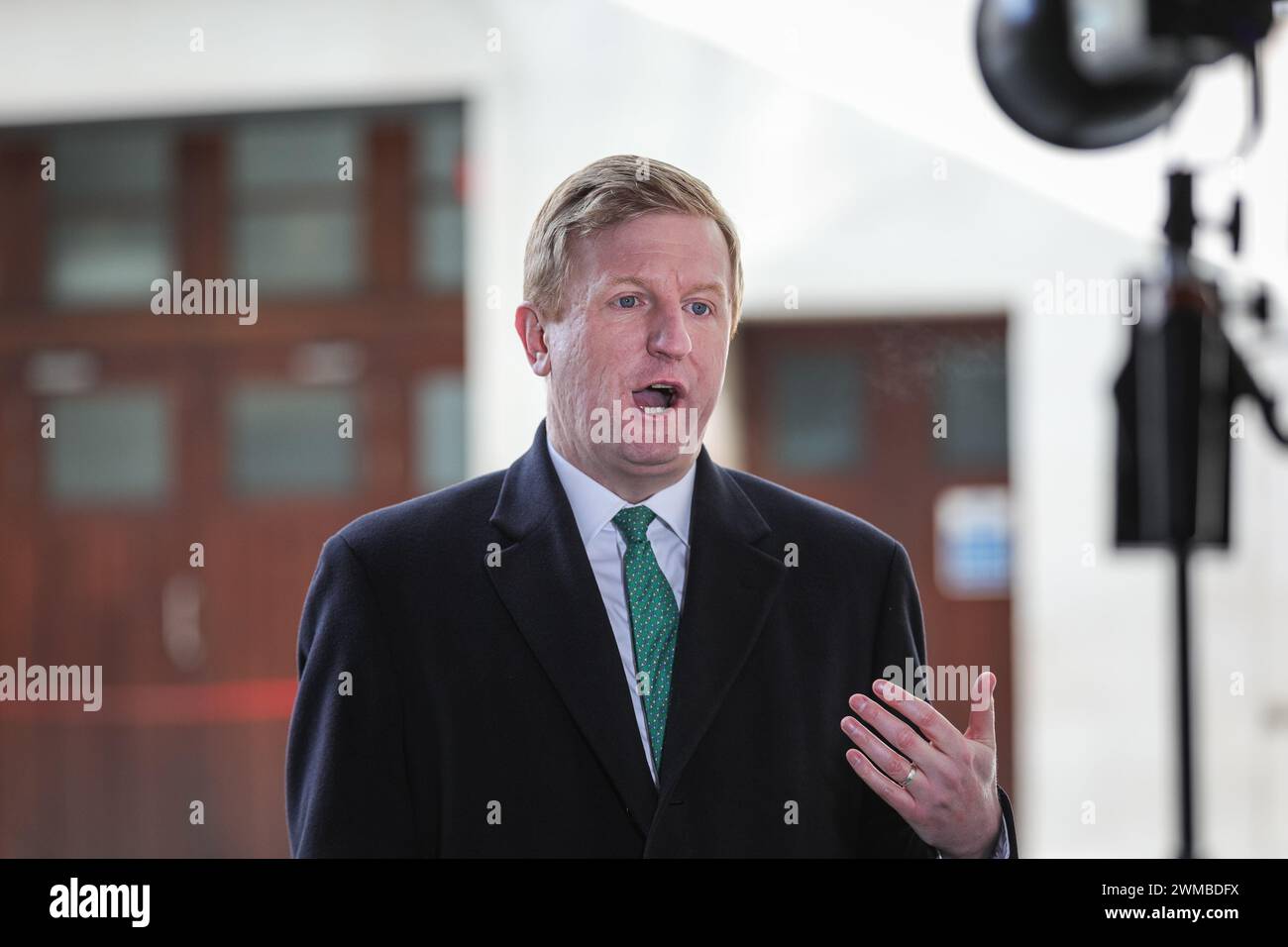 London, UK, 25th Feb 2024. Oliver Dowden, Deputy Prime Minister of the United Kingdom, Chancellor of the Duchy of Lancaster, Conservative Party politician is seen at BBC Broadcasting House in Central London for an appeas. Credit: Imageplotter/Alamy Live News Stock Photo