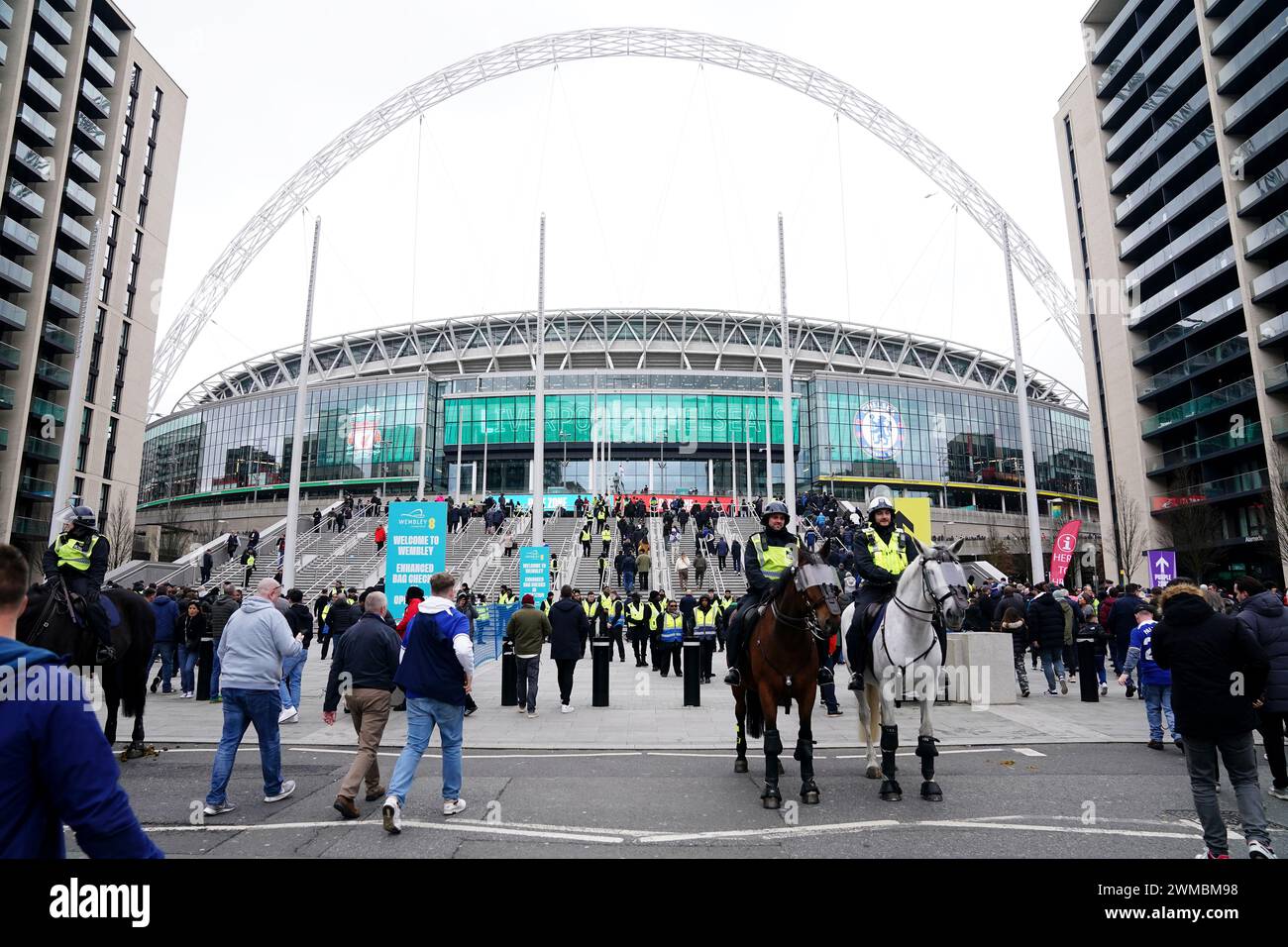 General view of fans and Police on Wembley Way before the Carabao Cup