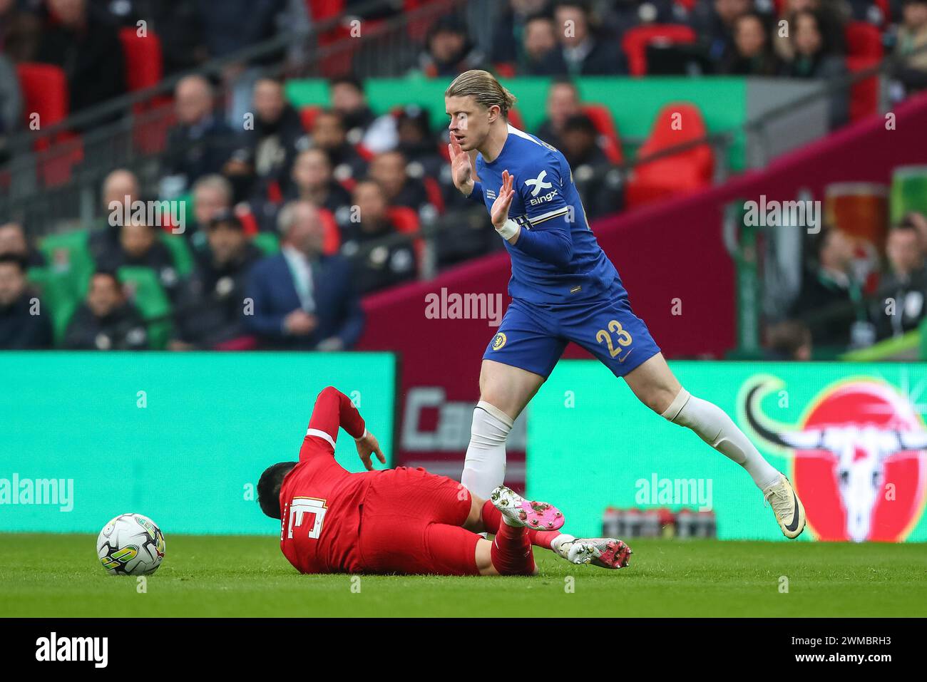 Conor Gallagher of Chelsea fouls Wataru Endo of Liverpool during the ...