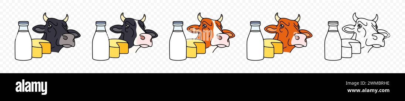Cow, dairy farm, milk and cheese, graphic design. Livestock, cattle breeding, animal and pet, food and drink, vector design and illustration Stock Vector