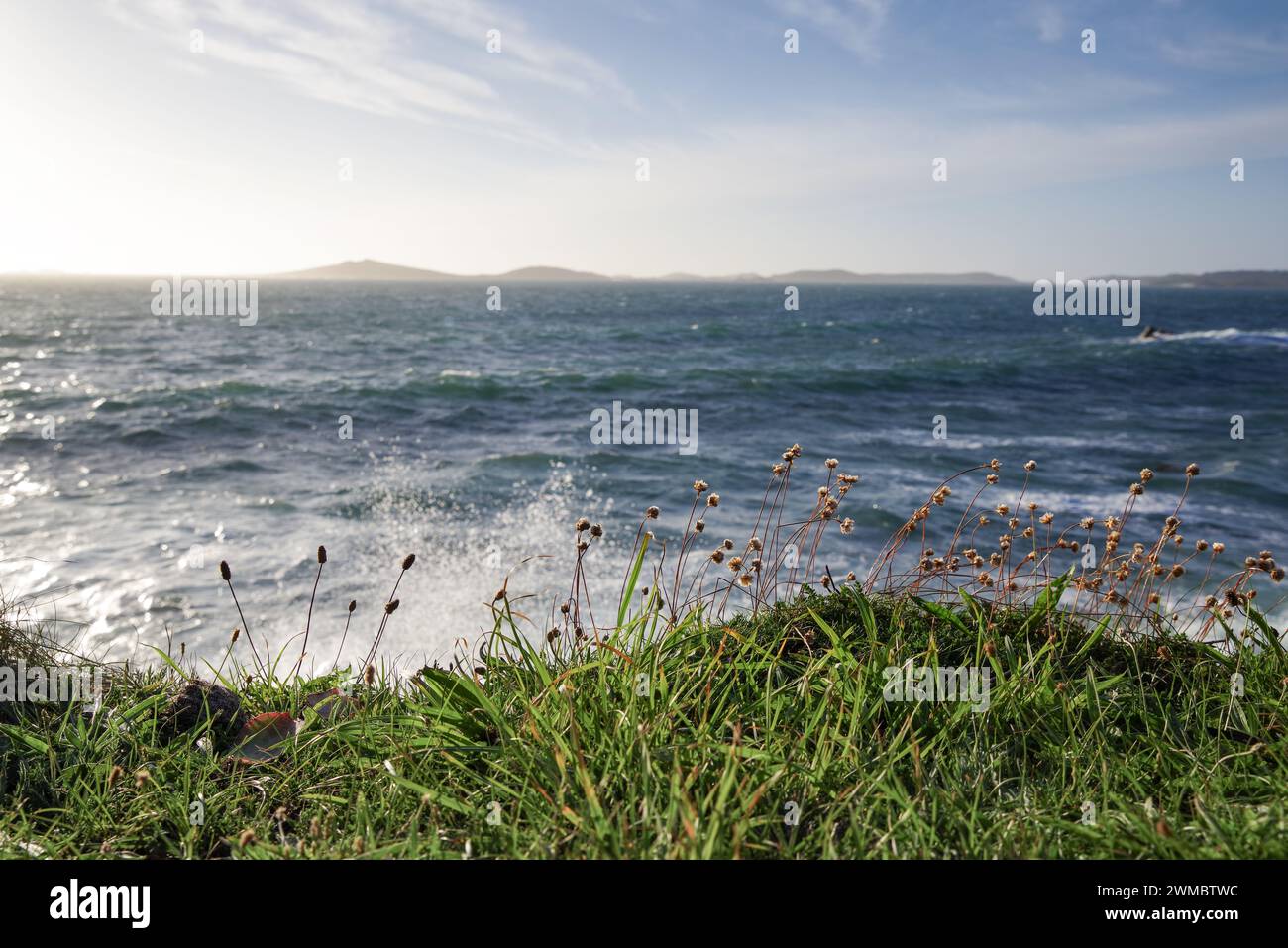 Samson and Tresco at dusk - view of the islands from St Mary's (Isles of Scilly, UK) Stock Photo
