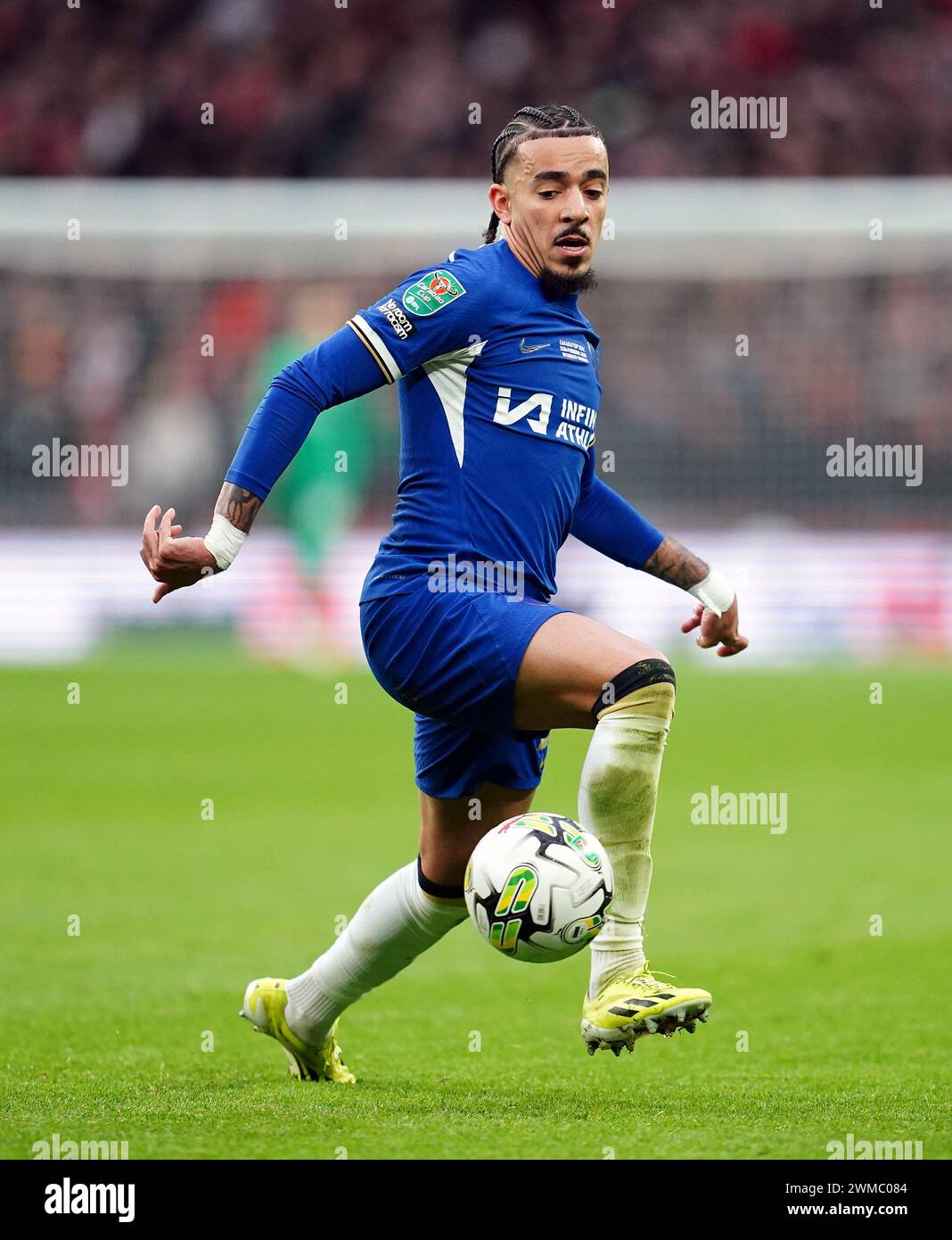Chelsea's Malo Gusto during the Carabao Cup final at Wembley Stadium