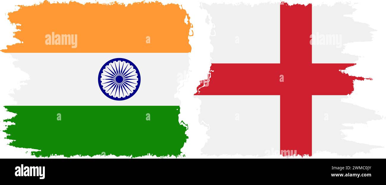 England and India grunge flags connection, vector Stock Vector