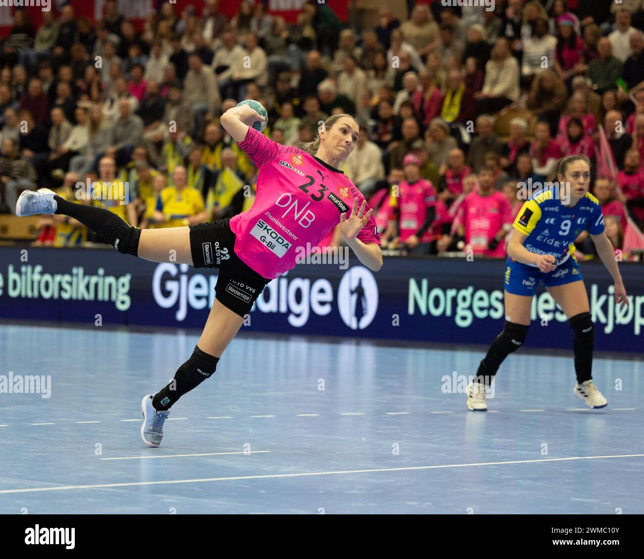 Arendal, Norway. 25th Feb, 2024. Arendal, Norway, February 25th 2024: Lois Abbingh (23 Vipers) takes a penalty shot during the Norwegian Championship Final handball game between Vipers and Storhamar at Sor Amfi in Arendal, Norway (Ane Frosaker/SPP) Credit: SPP Sport Press Photo. /Alamy Live News Stock Photo