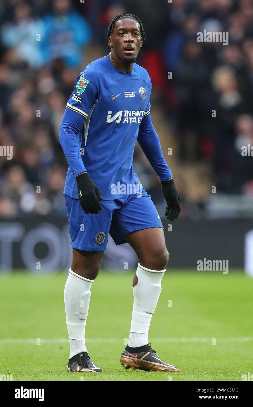 Axel Disasi of Chelsea during the Carabao Cup Final match Chelsea vs Liverpool at Wembley Stadium, London, United Kingdom, 25th February 2024  (Photo by Gareth Evans/News Images) Stock Photo