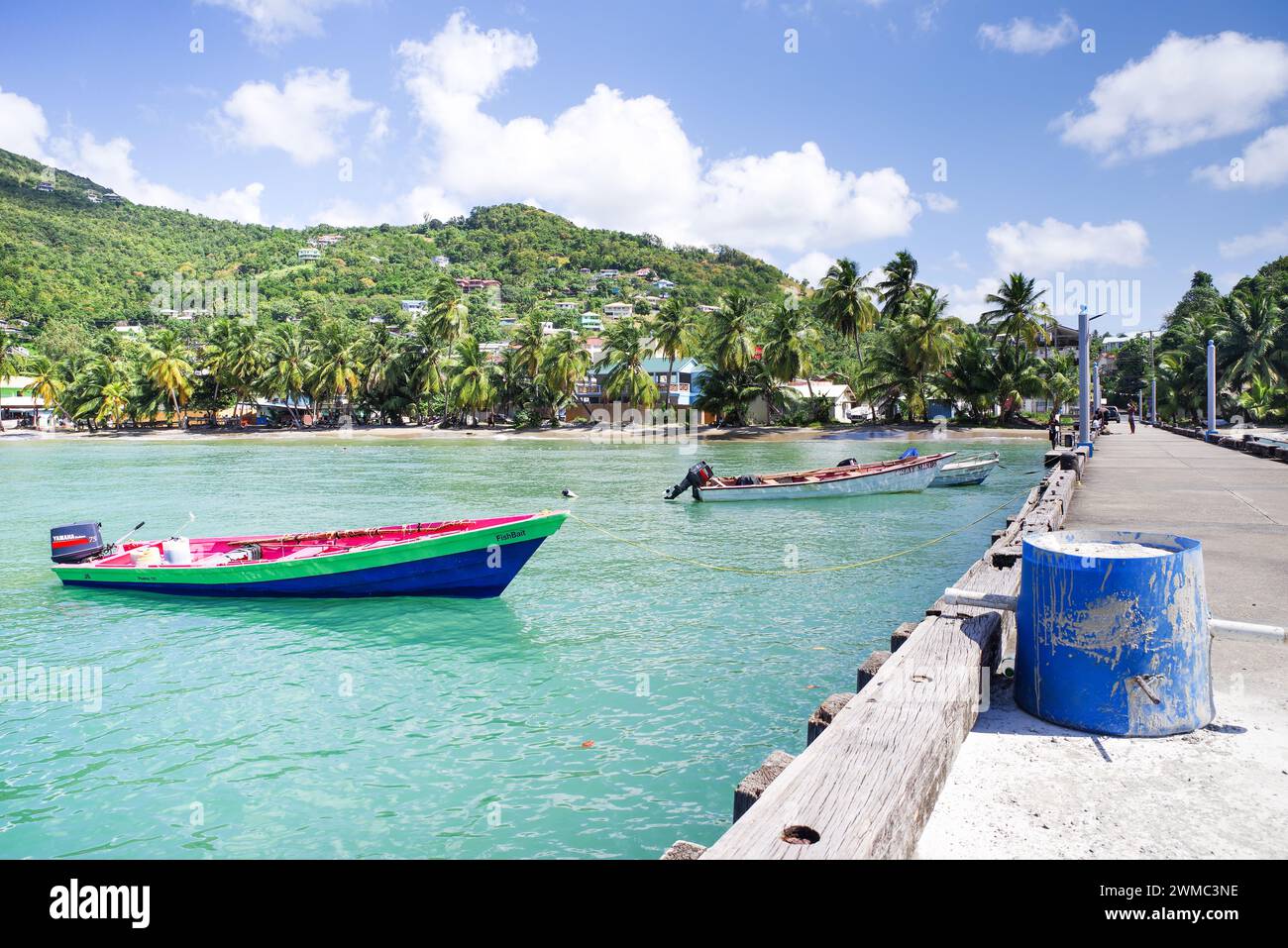 Fishing boats moored in the small town of Laborie on the southwest