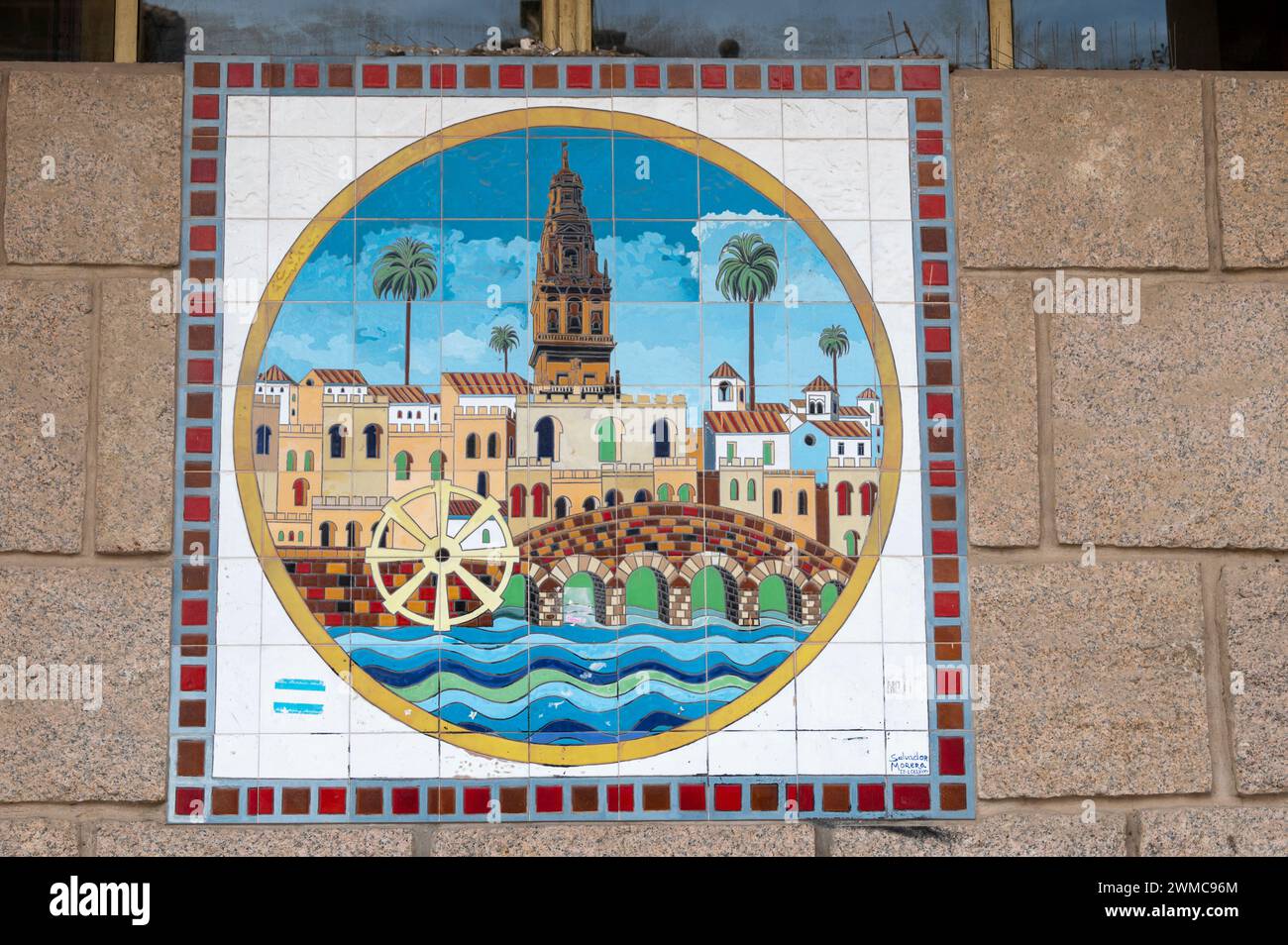 Titled wall plaque of the official seal of Cordoba on the wall of Cordoba city council in Andalusia, southern Spain. Stock Photo