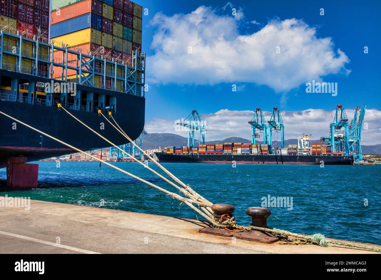 Container ship, Commercial Port of Algeciras, Cádiz, Andalucia, Spain, Europe Stock Photo