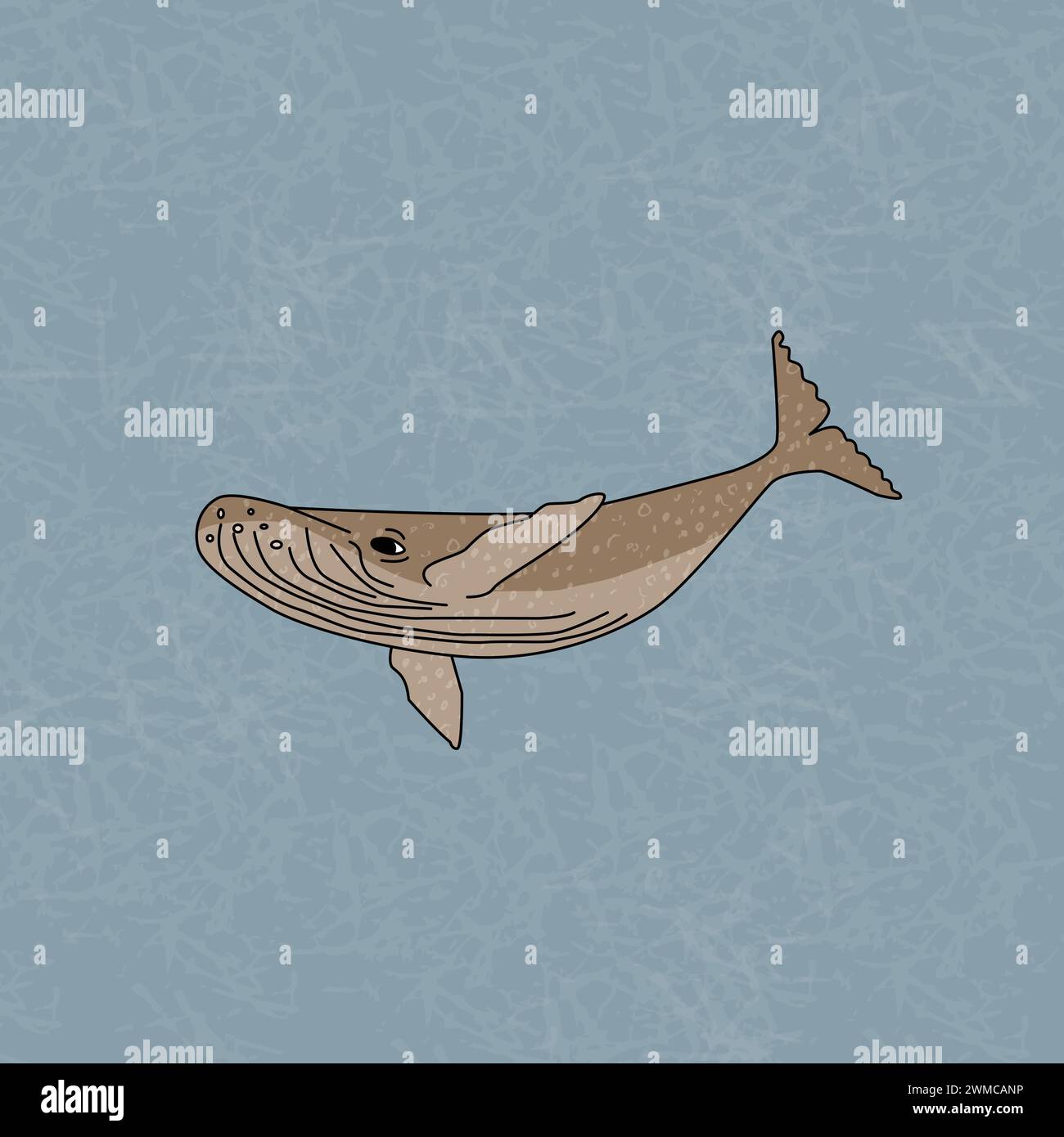 Humpback whale in the ocean. An animal of Antarctica. Cartoon hand drawn outline character with texture Stock Vector