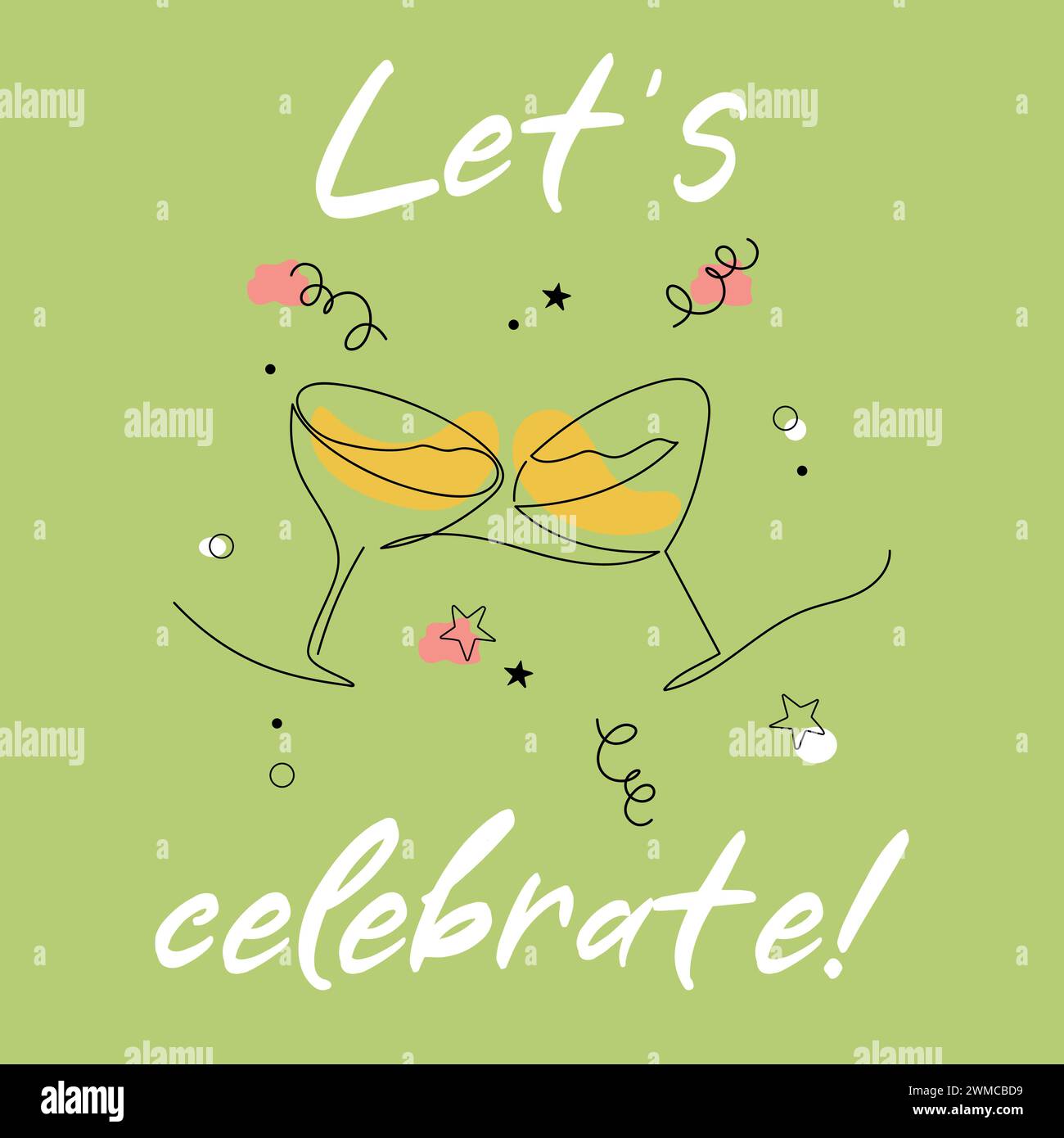 Handdrawn celebration card with line art elements.  Stock Vector