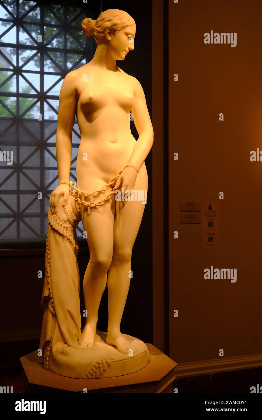 The marble sculpture of The Greek Slave by American sculptor Hiram Powers display in National Gallery of Art.Washington DC.USA Stock Photo