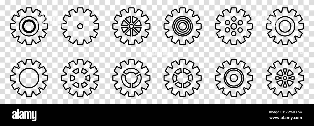 Simple Gear wheel collection. Cogwheel. Gears icon outline set. Setting ...