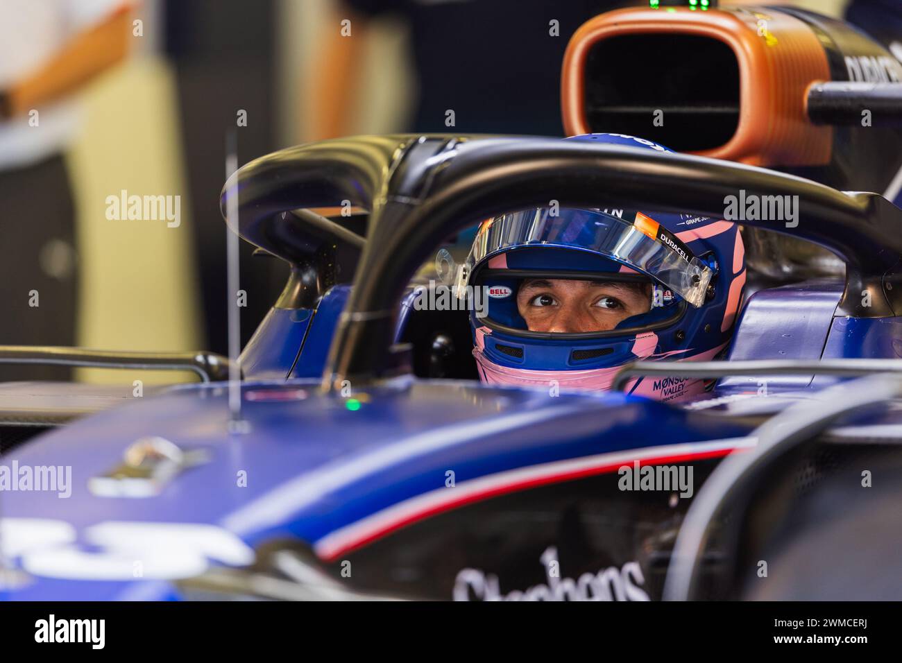 MANAMA, BAHRAIN, Bahrain International Circuit, 23.Feb.2024: Alexander Albon of Thailand and Williams Racing during Formula One Bahrain testing Stock Photo