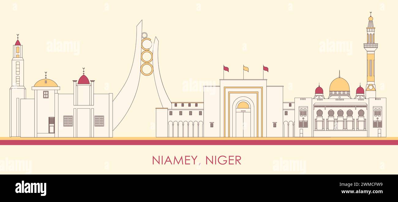 Cartoon Skyline panorama of city of Niamey, Niger - vector illustration Stock Vector