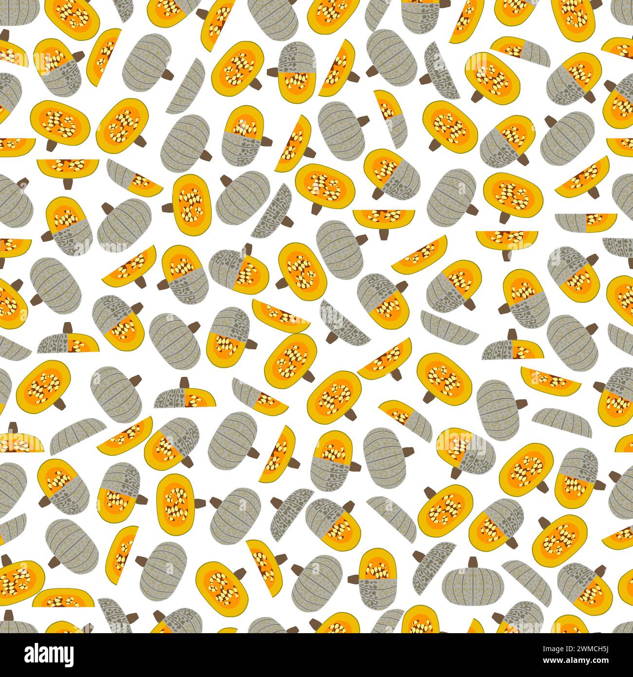 Seamless pattern with Confection squash. Winter squash. Cucurbita maxima. Fruit and vegetables. Flat style. Isolated vector illustration. Stock Vector