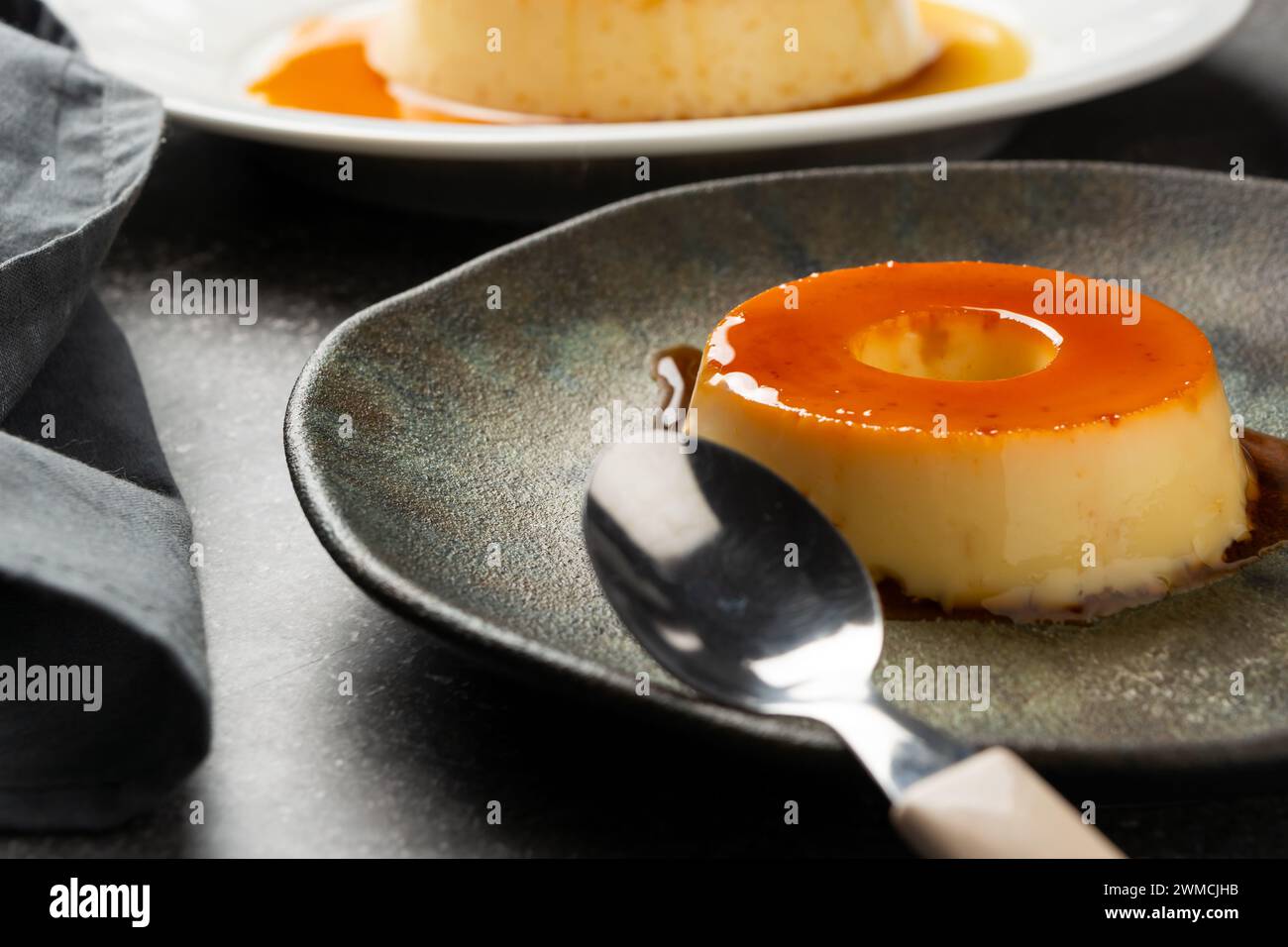 A traditional Brazilian pudding known as pudim de leite or flan Stock Photo