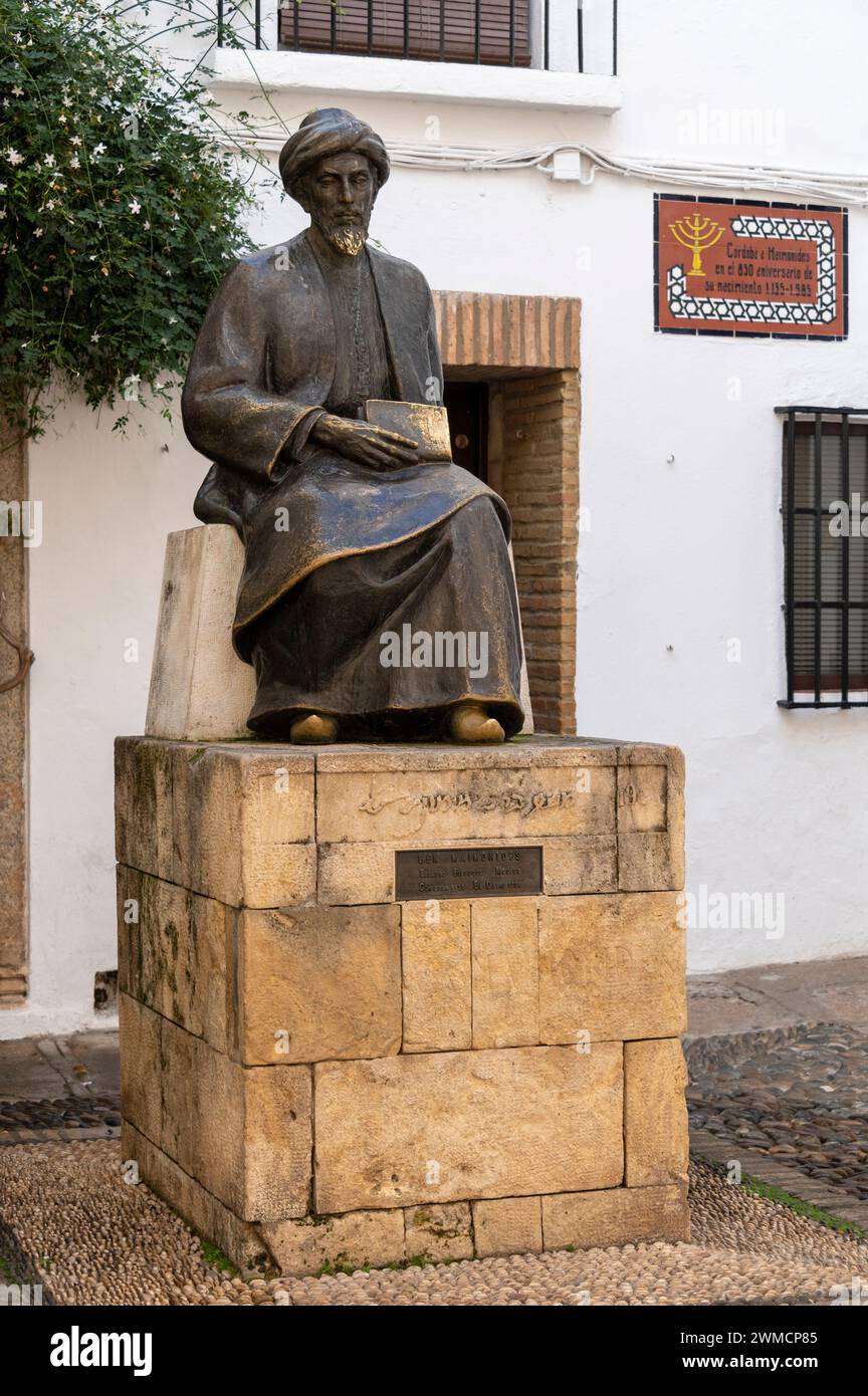 A statue of Moses ben Maimon, commonly known as Maimonides, and also referred to by the Hebrew acronym, ‘Rambam’. He was a Sephardic rabbi and philoso Stock Photo