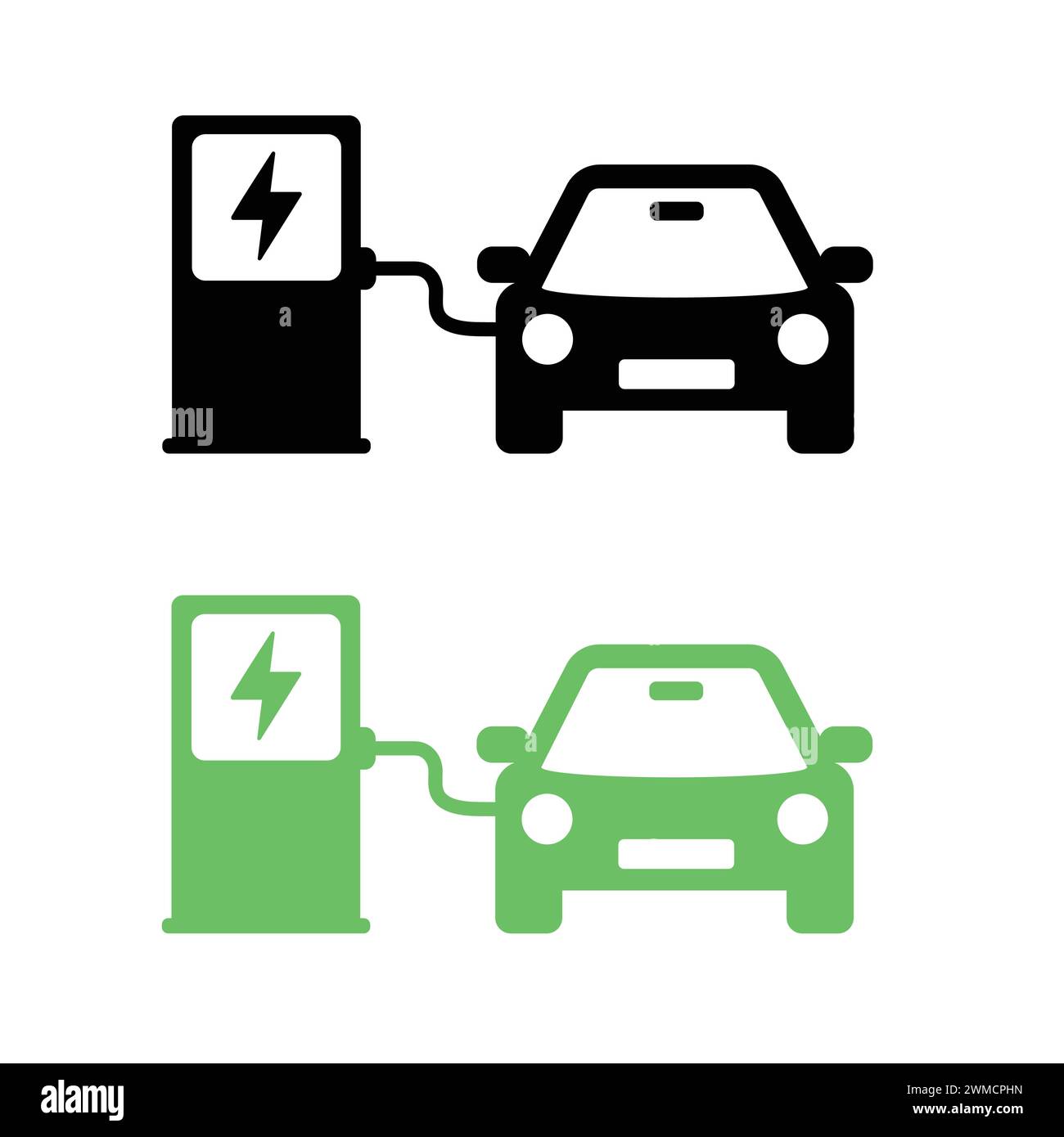 Electric Car Charging Station Vector Illustration. Green Vehicle Battery Refilling Icon. Electric Vehicle Charging Point. EV Car Hybrid Vehicle Charge Stock Vector