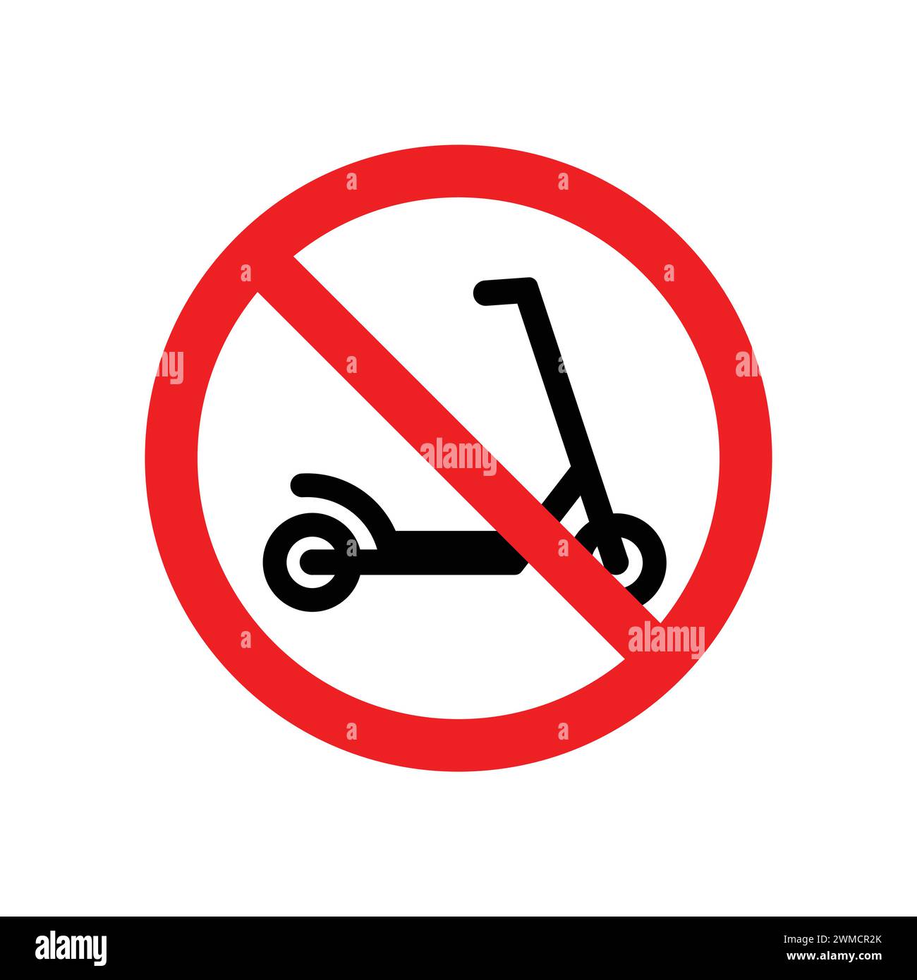 No Scooter Icon. No Kick Scooter Sign. No Scooter Or E-Bike Riding On Sidewalk. The Red Circle Prohibiting Sign. Access Forbidden. Prohibition Symbol Stock Vector