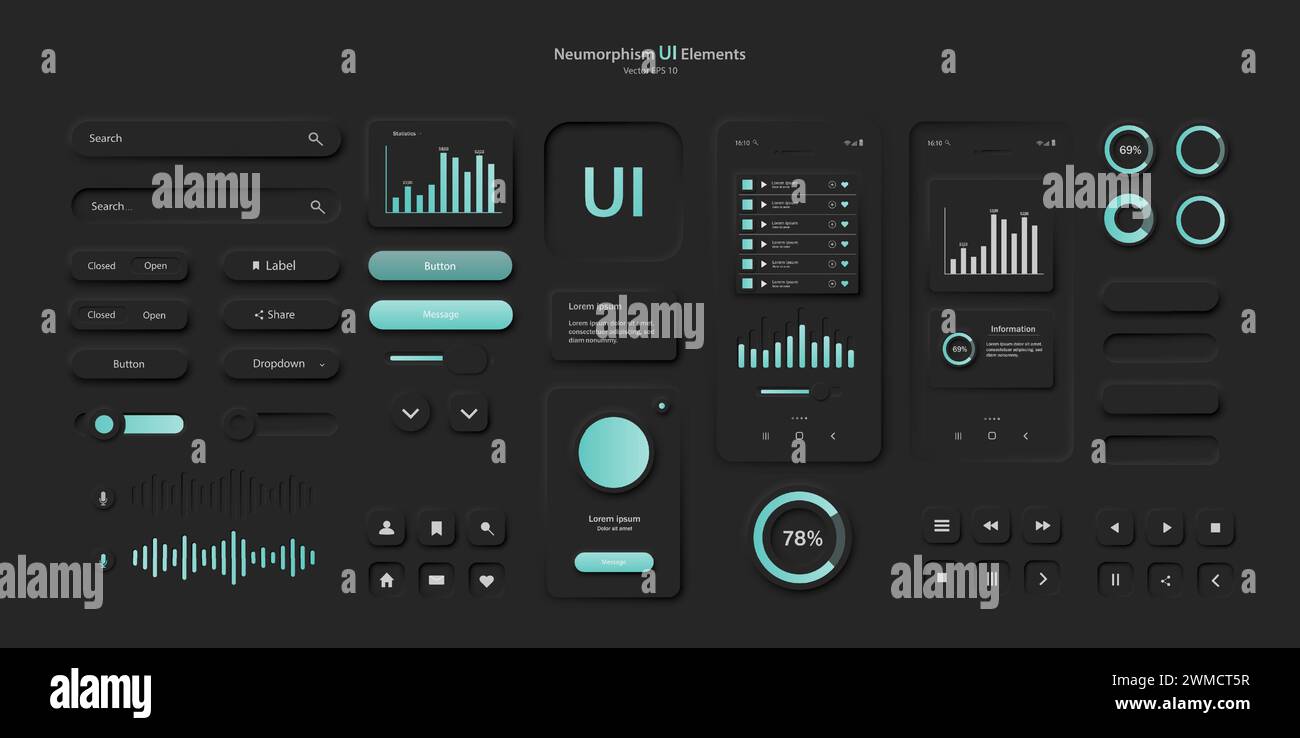 User interface elements for a mobile application in black. Stock Vector