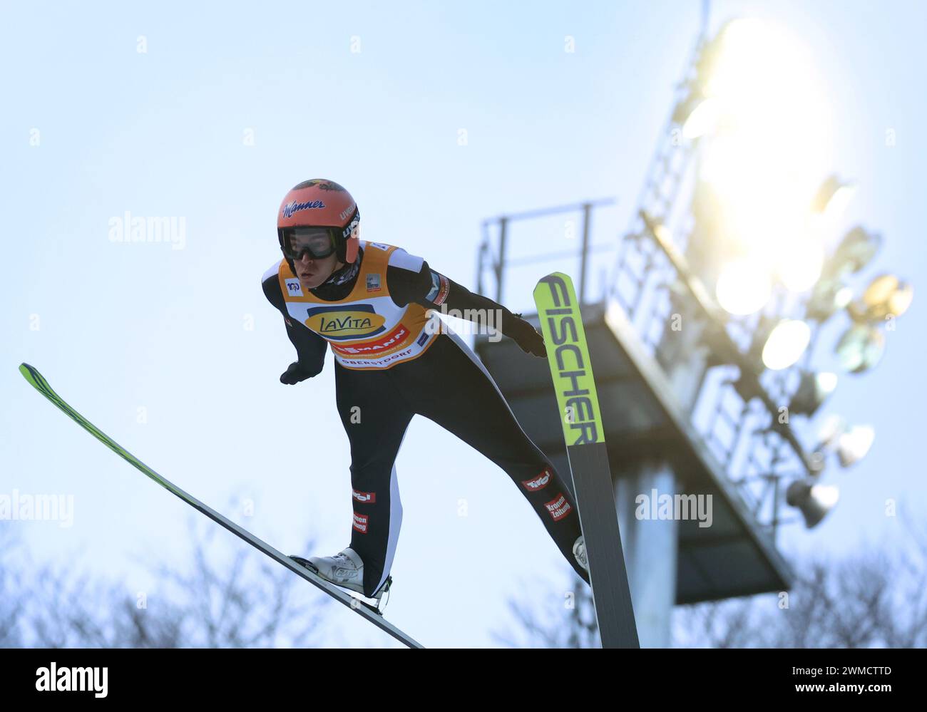 Oberstdorf, Germany. 25th Feb, 2024. Nordic skiing/ski jumping: World Cup, ski flying, men, 1st competition jump. Stefan Kraft from Austria in action. Credit: Karl-Josef Hildenbrand/dpa/Alamy Live News Stock Photo