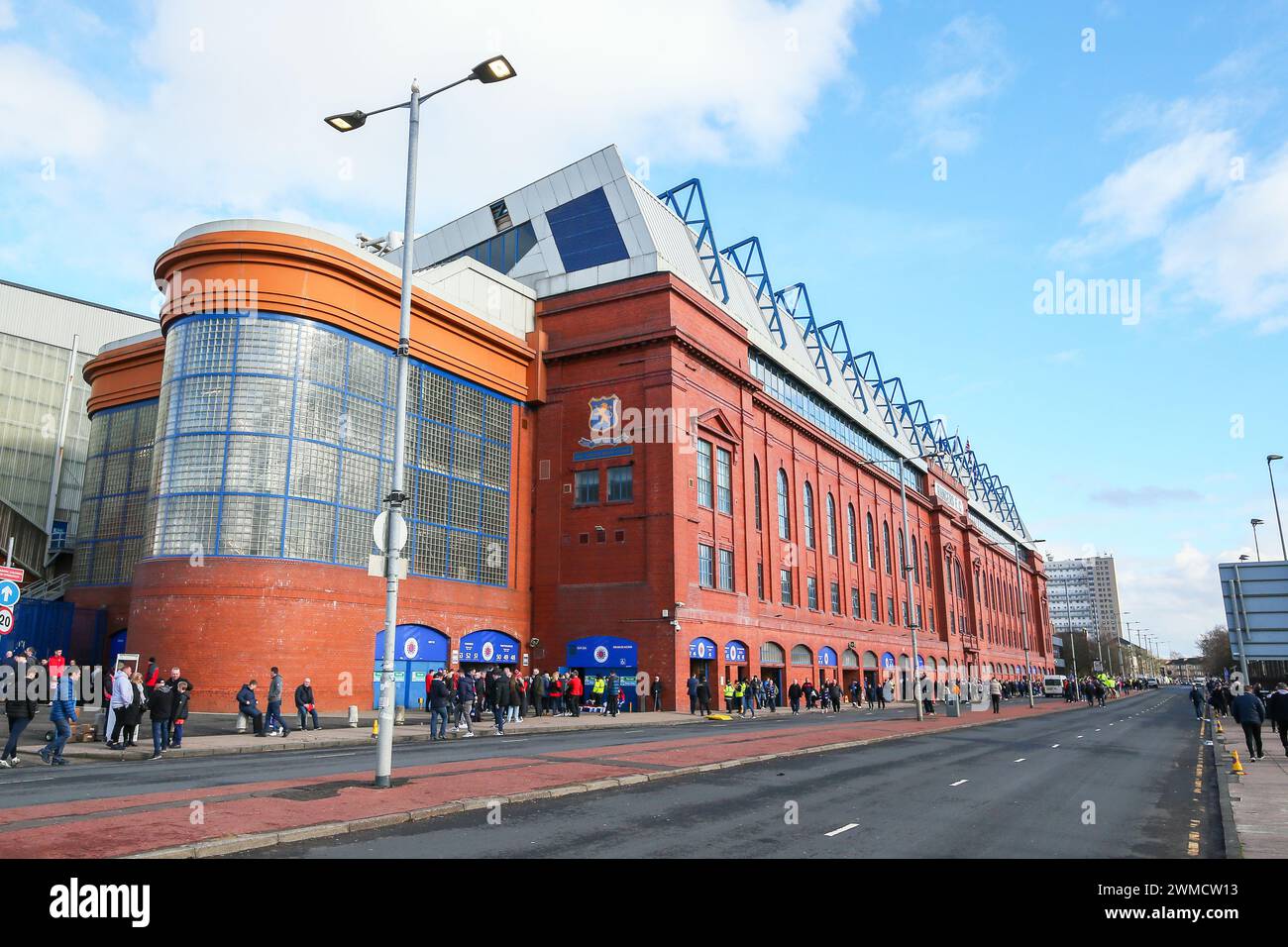 Edminston Drive stand and entrance to Ibrox Stadium, home ground of Rangers football club, Glasgow, Scotland, UK Stock Photo