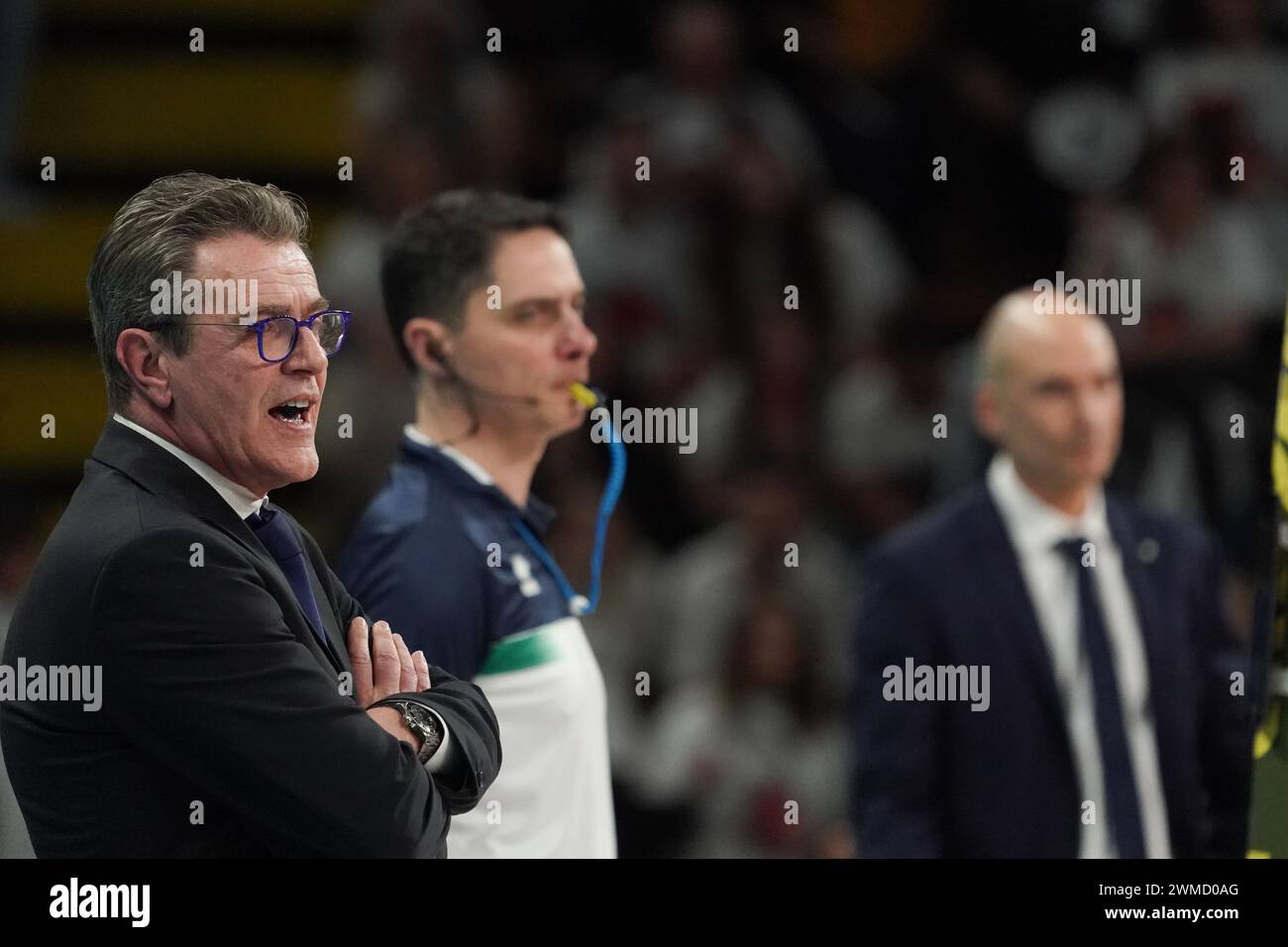 Perugia, Italy. 25th Feb, 2024. angelo lorenzetti (coach sir susa vim perugia) during Sir Safety Susa Vim Perugia vs Itas Trentino, Volleyball Italian Serie A Men Superleague match in Perugia, Italy, February 25 2024 Credit: Independent Photo Agency/Alamy Live News Stock Photo