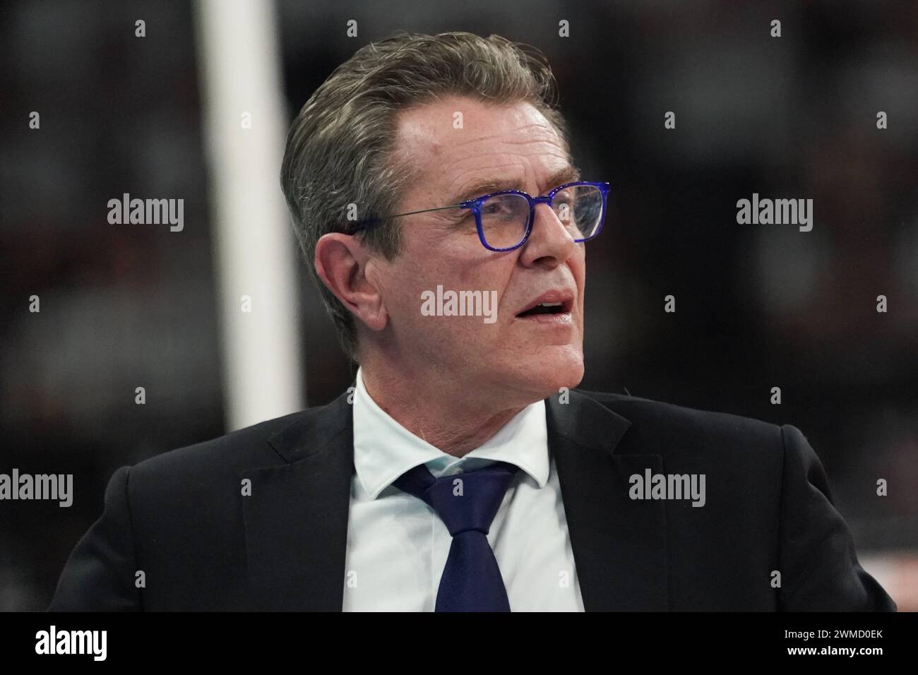 Perugia, Italy. 25th Feb, 2024. angelo lorenzetti (coach sir susa vim perugia) during Sir Safety Susa Vim Perugia vs Itas Trentino, Volleyball Italian Serie A Men Superleague match in Perugia, Italy, February 25 2024 Credit: Independent Photo Agency/Alamy Live News Stock Photo