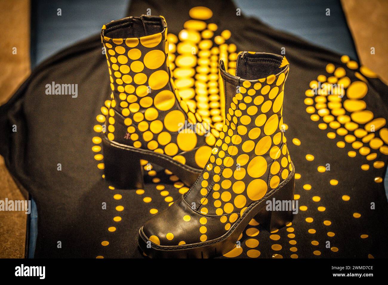 Yellow White Polka dot Pattern Print Men Women Leather Boots