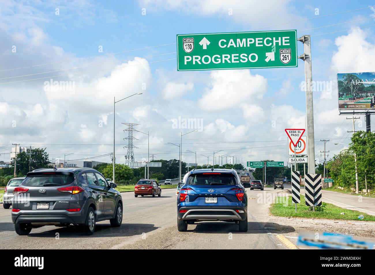 Merida Mexico,Carretera Costera del Golfo,Federal Highway 180 261,sign signs information,Campeche Progreso,Mexican Hispanic Latin Latino,Spanish speak Stock Photo