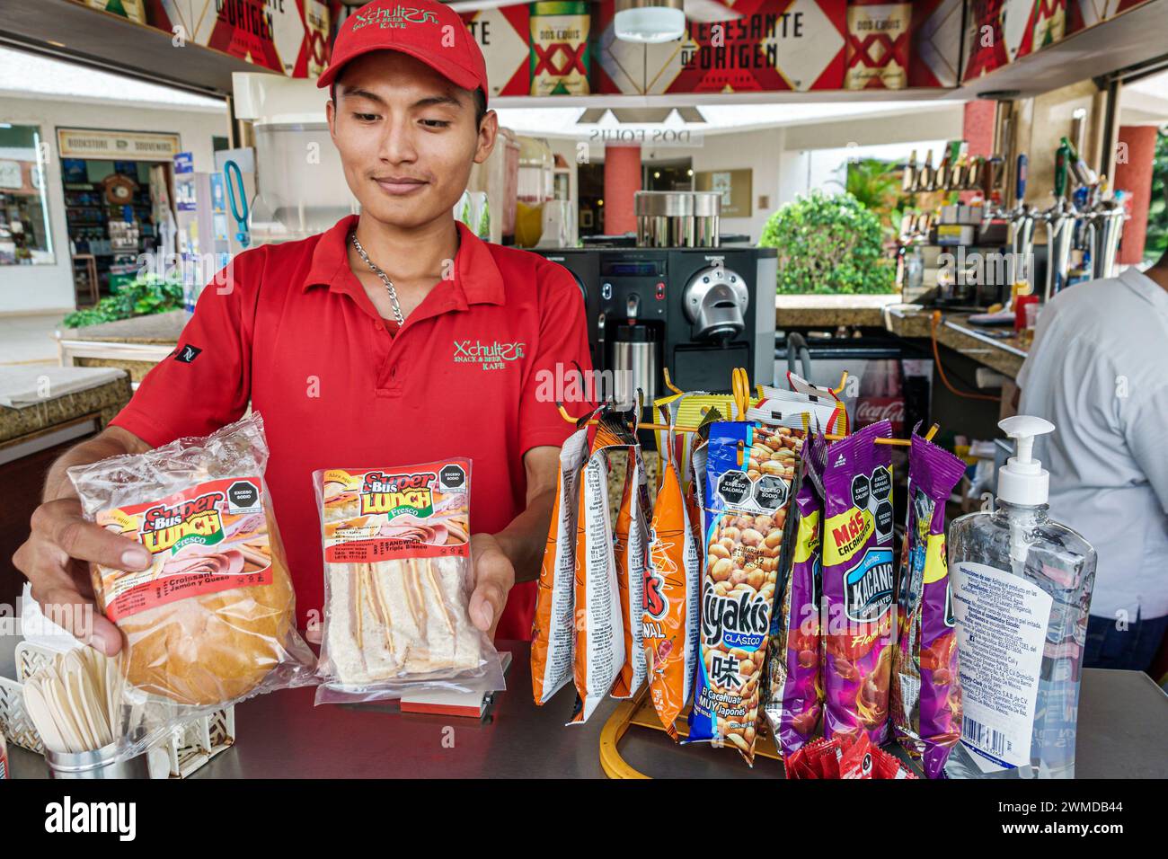 Merida Mexico,Uxmal snacks drinks vendor,offering ready-to-eat packaged sandwiches,teen teenage teenager,adolescent teens teenagers youths adolescents Stock Photo