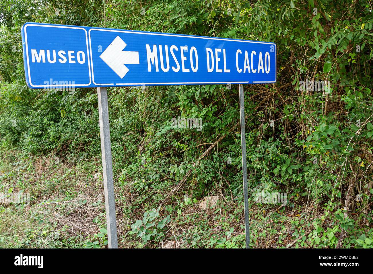 Merida Mexico,Uxmal Museo del Cacao,sign information directions,Museum of Chocolate,Mexican Hispanic Latin Latino,Spanish speaking language,Yucatan Pe Stock Photo