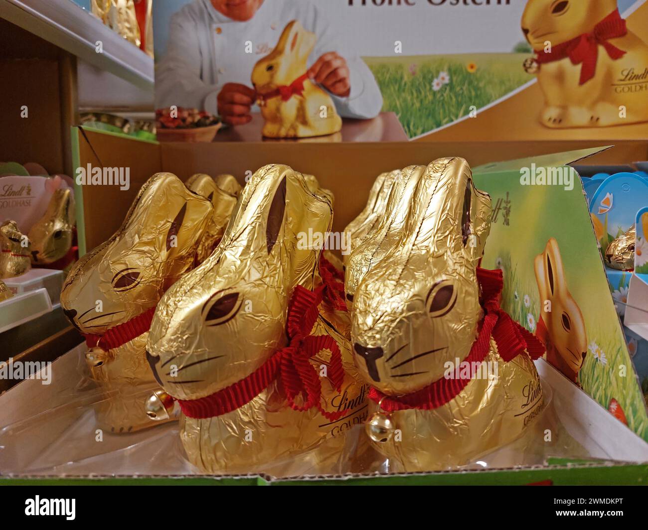 Lindt easter chocolate rabbits in a supermarket Stock Photo