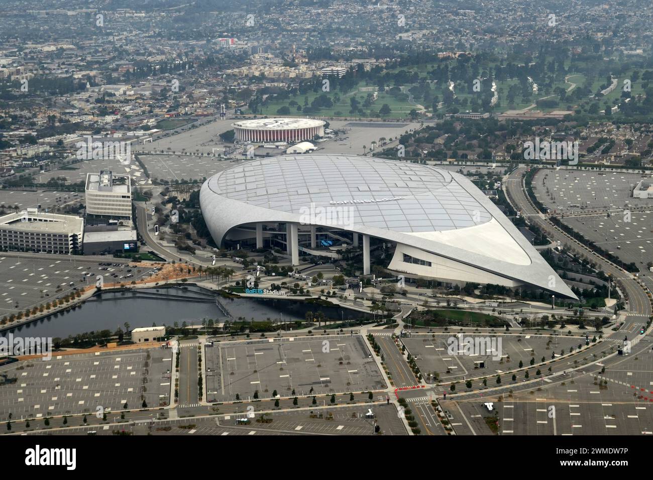 A general overall aerial view of the Intuit Dome construction site