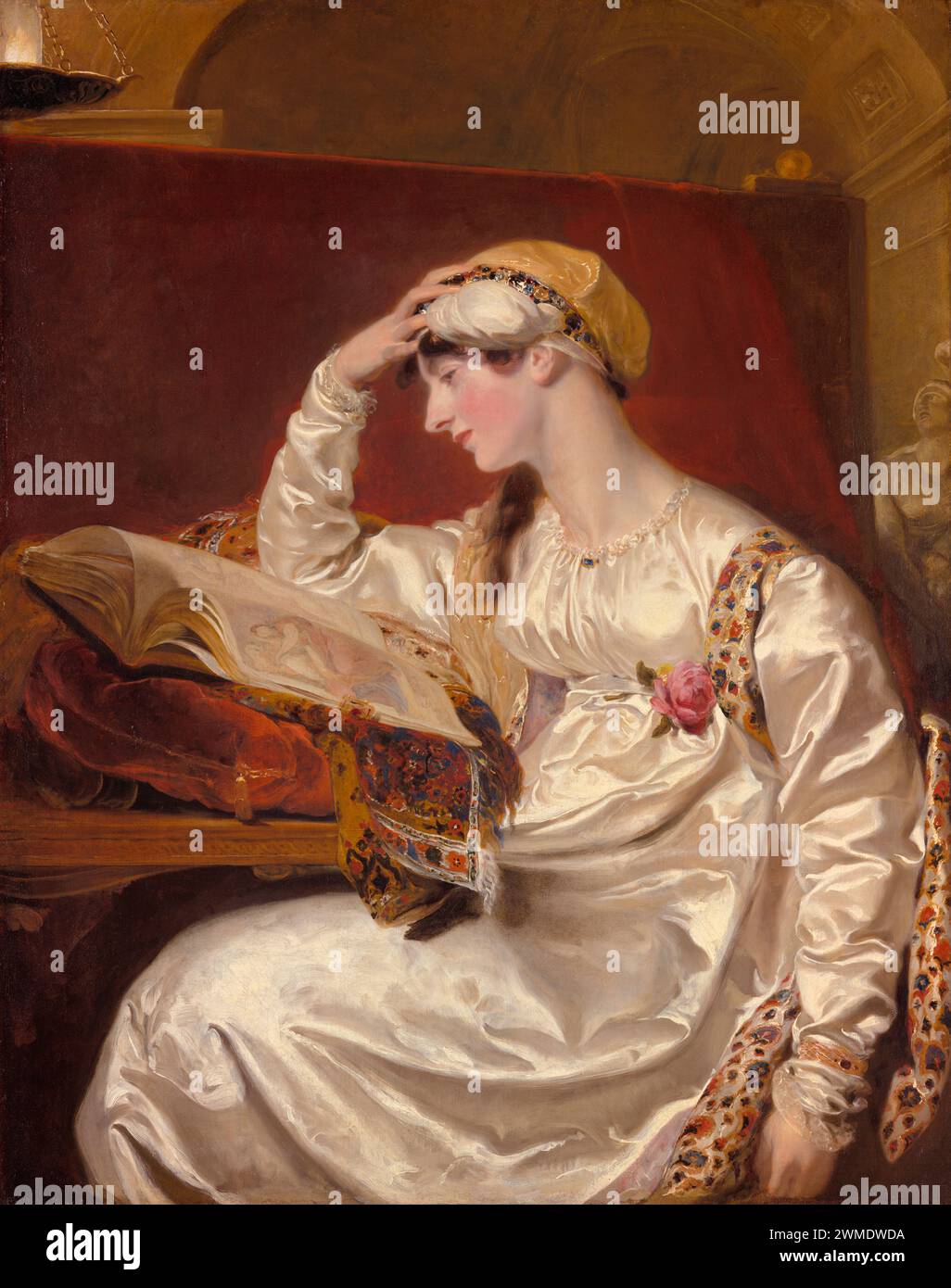 Sir Thomas Lawrence, Isabella Wolff, 1803/15 - A pensive lady adorned in a luxurious gown and turban contemplates an image, evoking classical wisdom and serene introspection Stock Photo